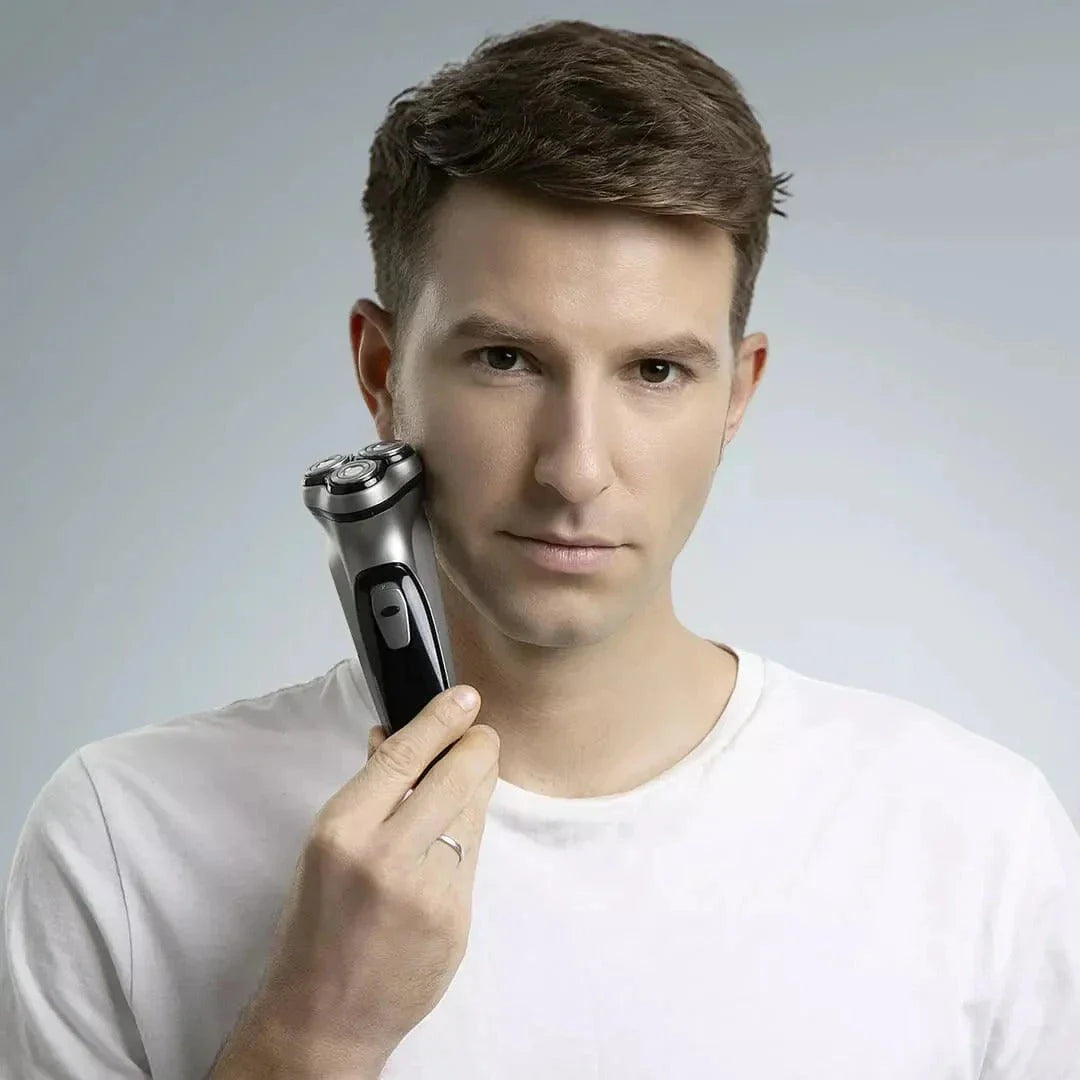 Advanced cordless electric face shaver with 3D floating heads and ultra-thin double ring cutter for a smooth, comfortable shave