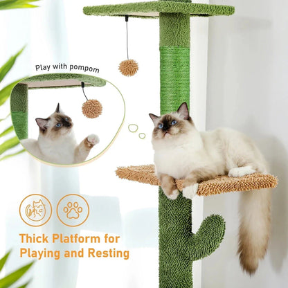 Adjustable Cactus Cat Tree with Multiple Platforms, Scratching Posts, and Cosy Nooks for Indoor Cats