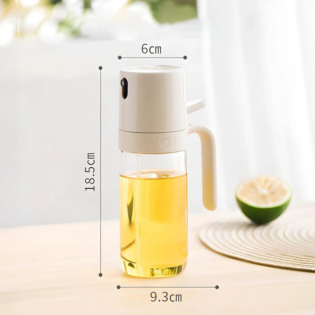 Elegant borosilicate glass oil spray bottle with ergonomic design for hassle-free, healthy cooking