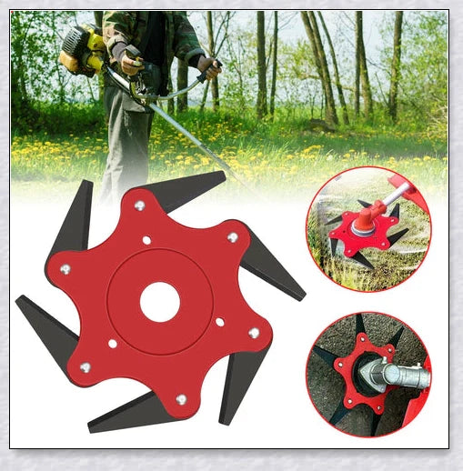 Powerful manganese steel weed trimmer blades with six 360-degree rotating blades for effortless lawn and garden maintenance