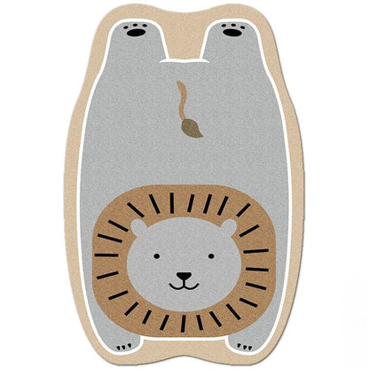Charming animal-themed decorative rugs in various designs, including cats, foxes, lions, dogs, bunnies, wolves, and bears, adding a touch of whimsy and warmth to living rooms, bedrooms, and other cosy spaces.