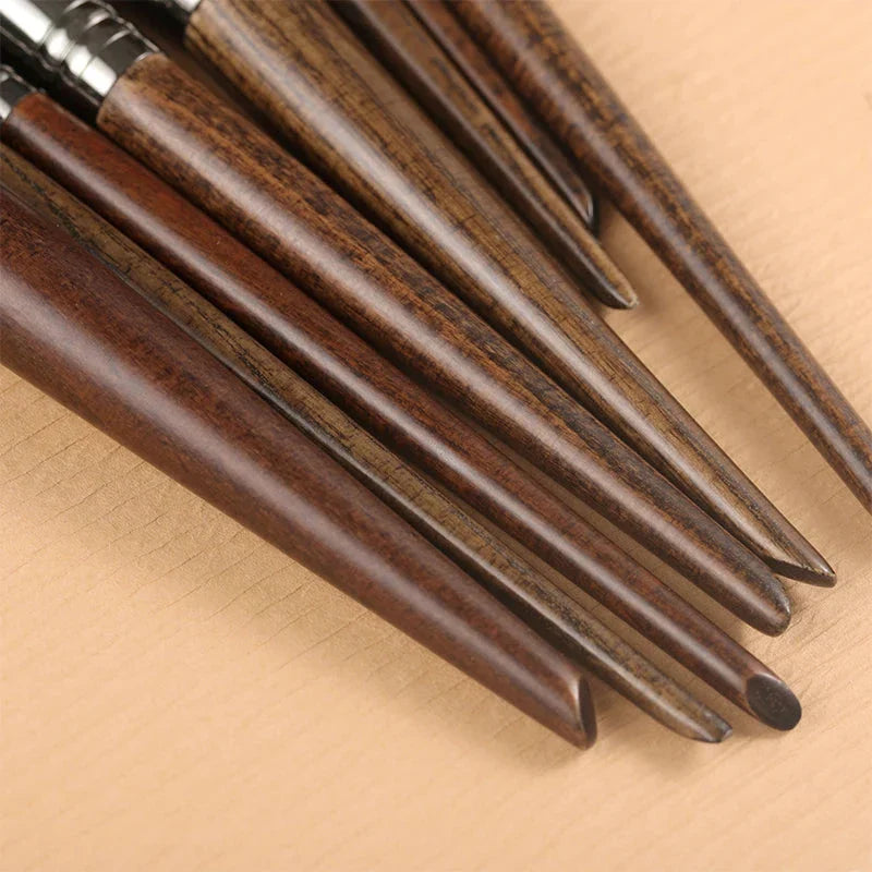 9-piece premium makeup brush set with soft goat hair bristles and natural wood handles for flawless, long-lasting makeup application