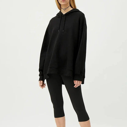 Oversized 100% cotton hoodie with asymmetrical design in black colour