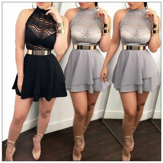 Elegant short mini party dress in black with high neck and A-line silhouette