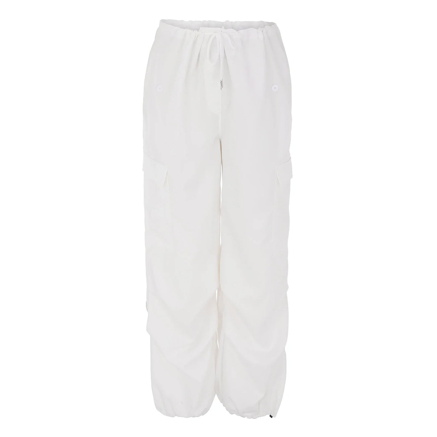 Premium cargo trousers for stylish British women, featuring drawstring waist, pockets, and sleek polyester design