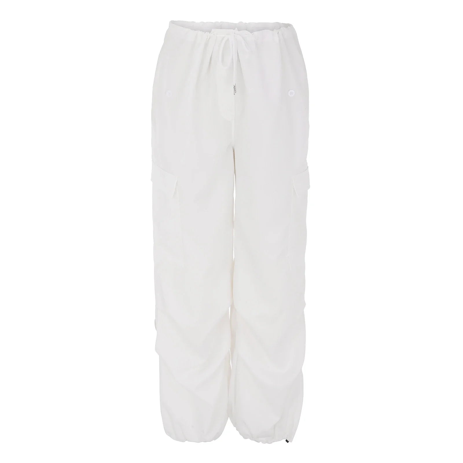 Premium cargo trousers for stylish British women, featuring drawstring waist, pockets, and sleek polyester design