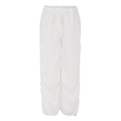 Premium cargo trousers for stylish British women, featuring drawstring waist, pockets, and sleek polyester design