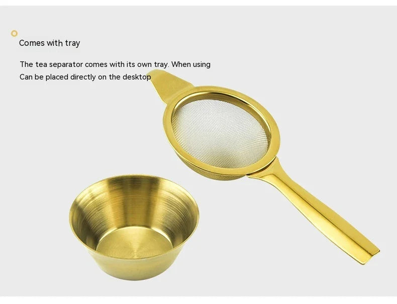 Stainless steel tea infusers with gold-tone finish in a modern, minimalist design
