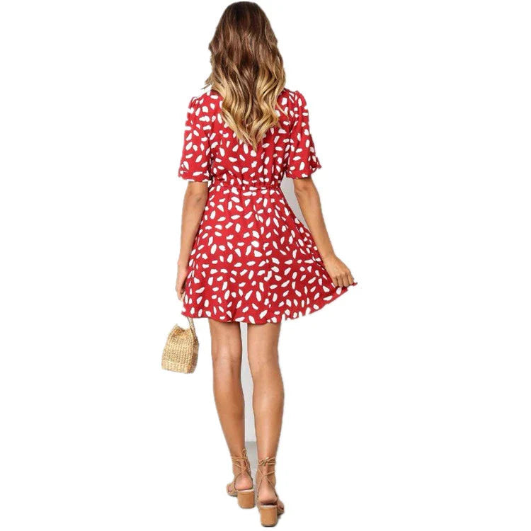Elegant lace-trimmed casual dress in black, navy, and beige colours for summer getaways