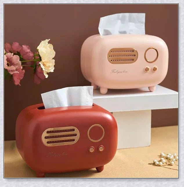 Retro-inspired tissue box cover in vibrant colours, adding vintage charm to any home decor
