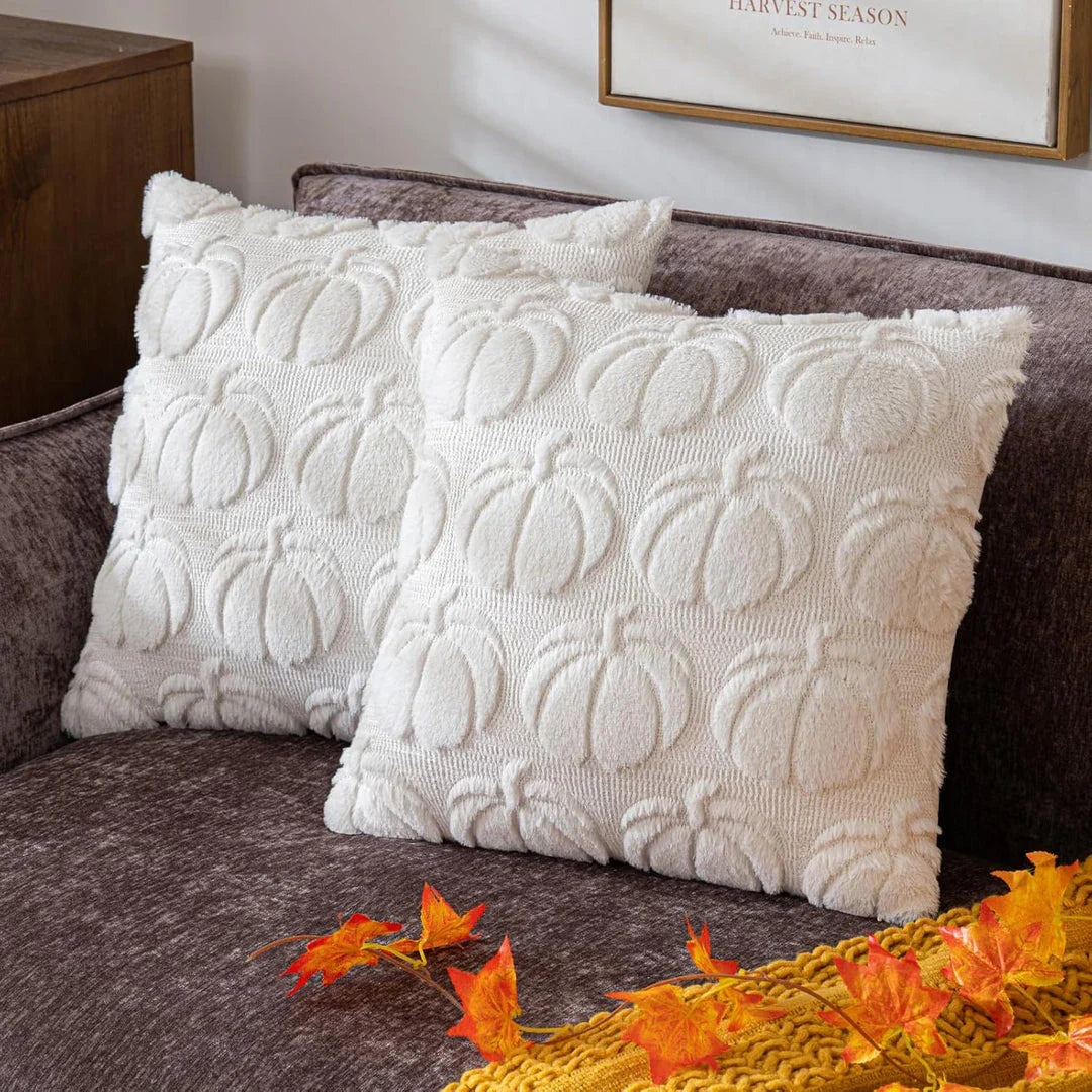 Cosy brown pumpkin-themed cushion cover for autumn home decor