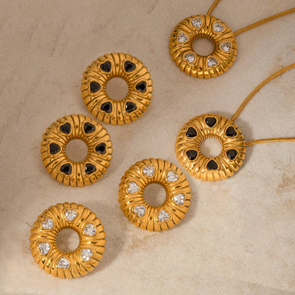 Elegant 18K gold plated minimalist jewellery set with O-shaped earrings and necklace, crafted from durable stainless steel for timeless style.