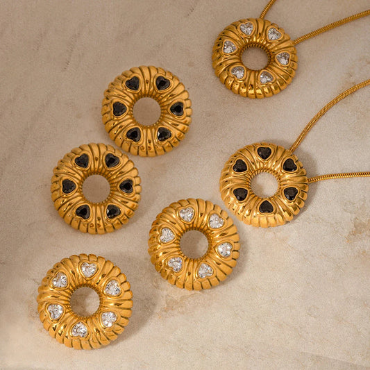 Elegant 18K gold plated minimalist jewellery set with O-shaped earrings and necklace, crafted from durable stainless steel for timeless style.