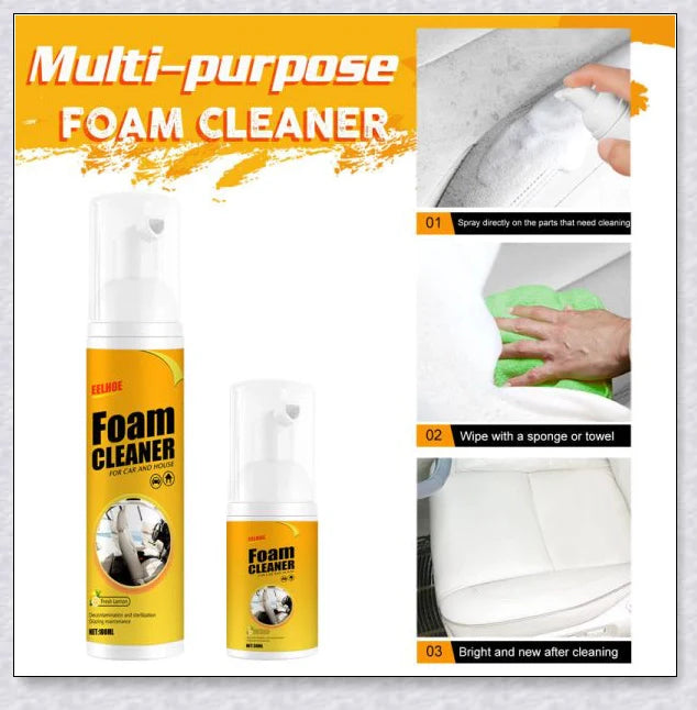 Powerful multifunctional foam cleaner for car interiors, effectively removing dirt, grime and stains from upholstery, carpets and dashboard.