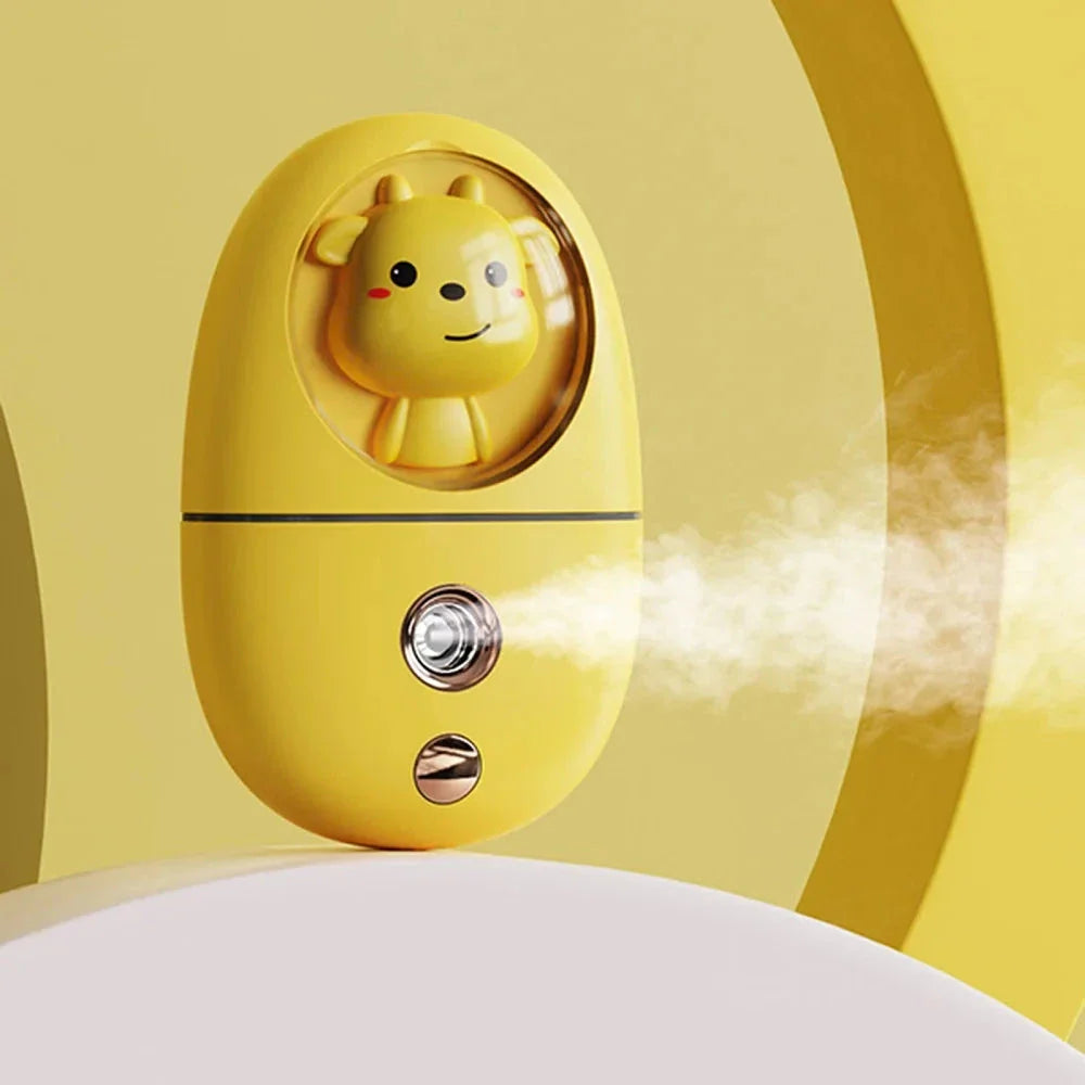 Compact Cartoon Facial Humidifier: A portable device that delivers a fine mist to hydrate and nourish your skin anytime, anywhere.