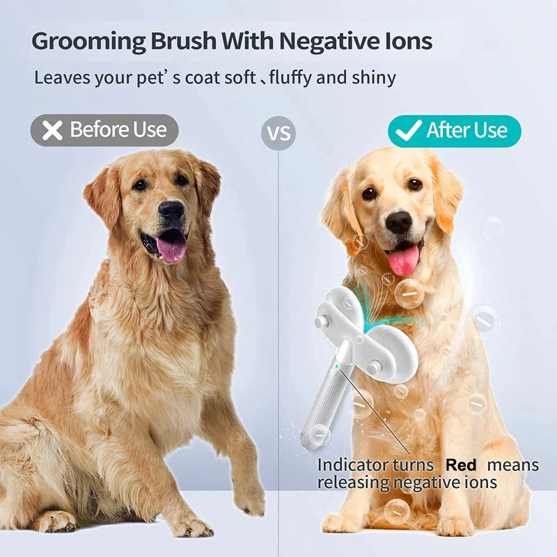 Dual-Head Electric Pet Grooming Brush with Negative Ion Technology for Effortless, Salon-Quality Coat Care