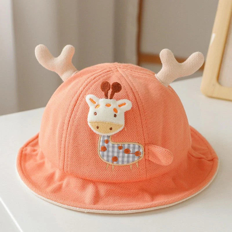 Adorable baby bucket hat with cute cartoon animal designs and playful ears, perfect for sun protection and style