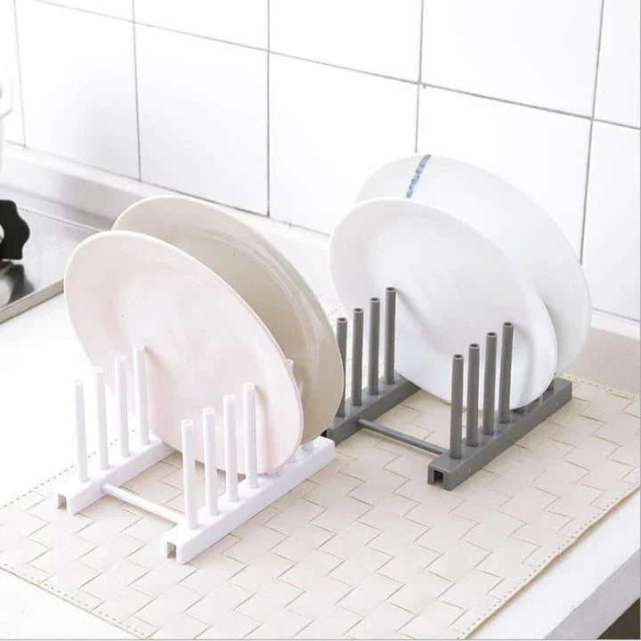 Premium kitchen plate and lid organiser rack with adjustable dividers and sleek white design