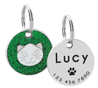 Premium stainless steel ID tag with personalised engraving and glitter accent, a stylish accessory for everyday use