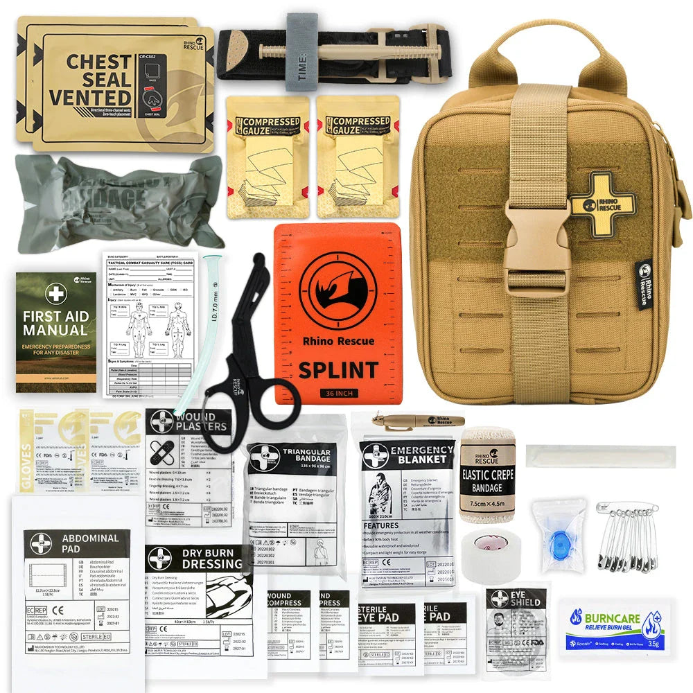 Comprehensive IFAK Trauma First Aid Kit for car, home, travel, hiking, and camping with essential medical supplies