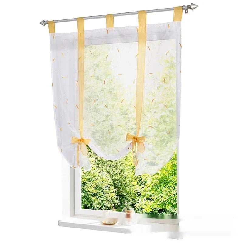 Premium embroidered curtain with adjustable rod in various sizes, showcasing a delicate floral pattern for a refined pastoral charm in the home.