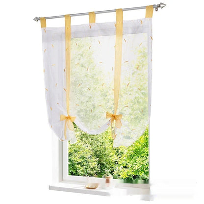 Premium embroidered curtain with adjustable rod in various sizes, showcasing a delicate floral pattern for a refined pastoral charm in the home.