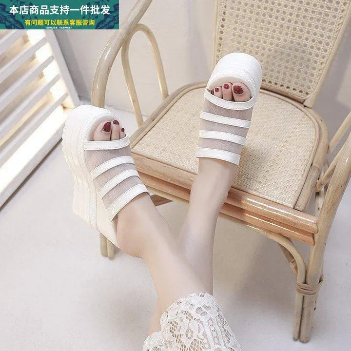 Rhinestone-embellished platform sandals with super high wedge heel and sponge cake sole