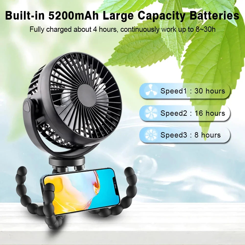 Compact Octopus-Inspired Mini Fan with Flexible Legs, Adjustable Speeds, and Power Bank Functionality