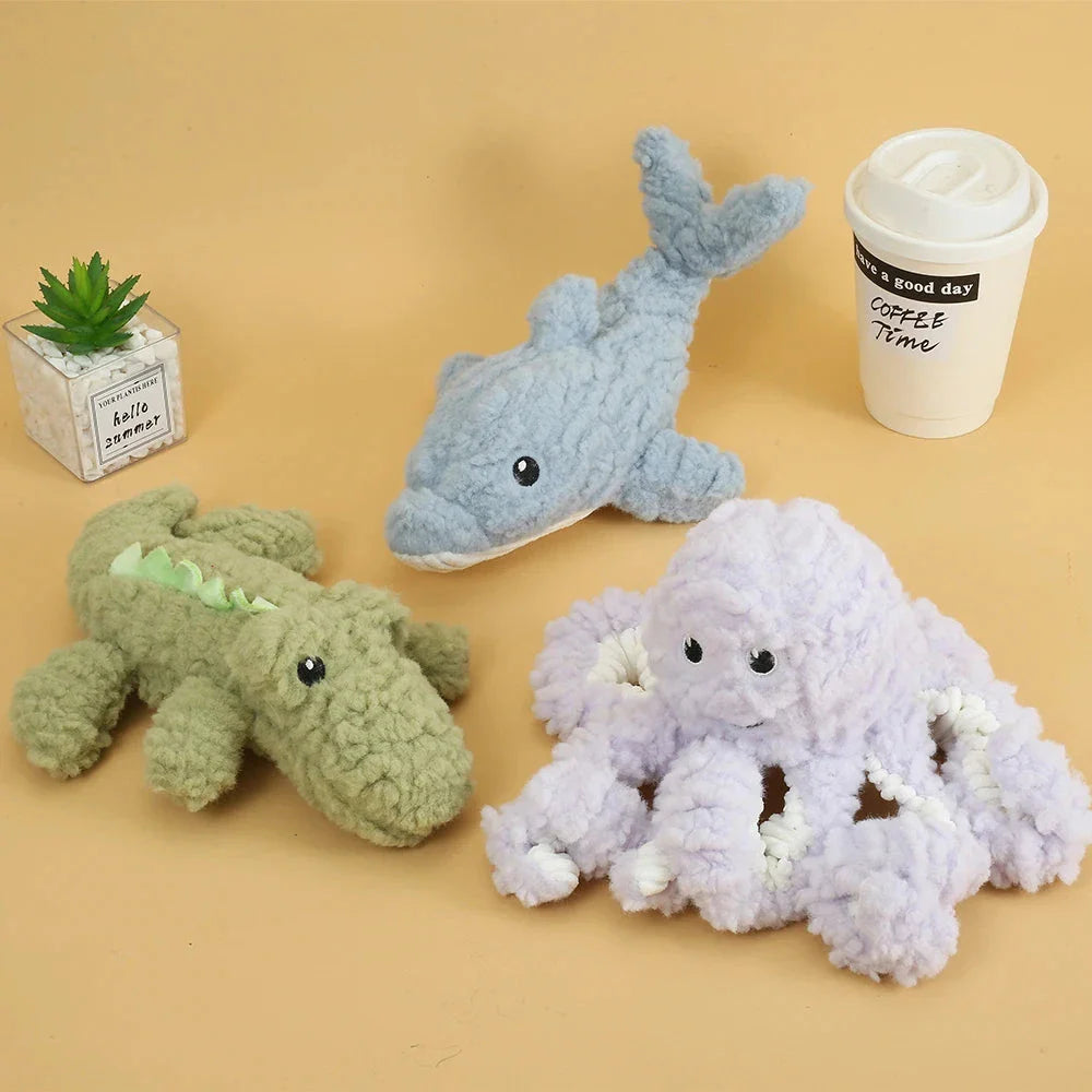Durable plush squeaky crocodile-shaped dog toy made of premium fleece for safe, engaging playtime