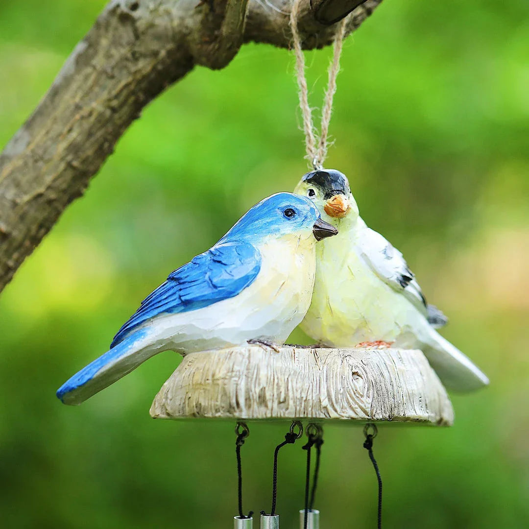 Enchanting resin birds wind chime with gracefully swaying birds and melodious copper chimes, perfect for indoor and outdoor decor