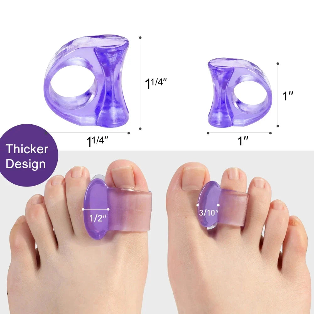 Pair of premium silicone toe separators for foot care and pain relief, made from high-quality SEBS material