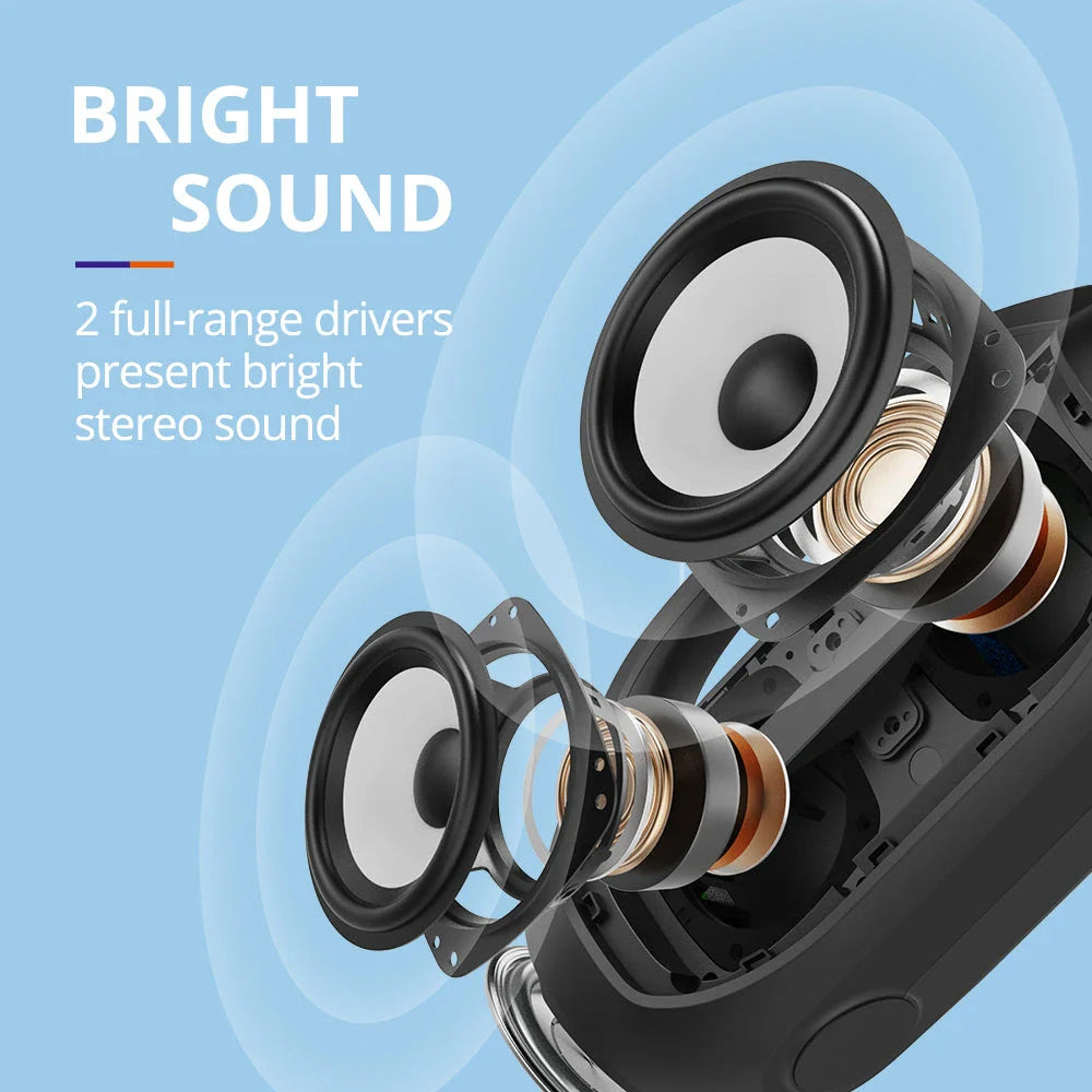 Powerful Bluetooth speaker with 40W audio, 24-hour playtime, and dynamic lighting effects for outdoor use