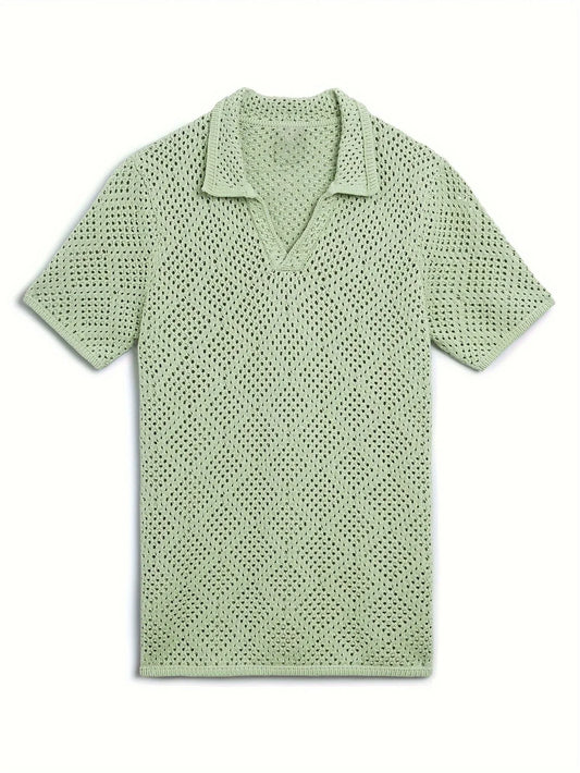 A stylish and comfortable men's knitted shirt in a classic British design, made from premium polyester fabric for breathability and softness.
