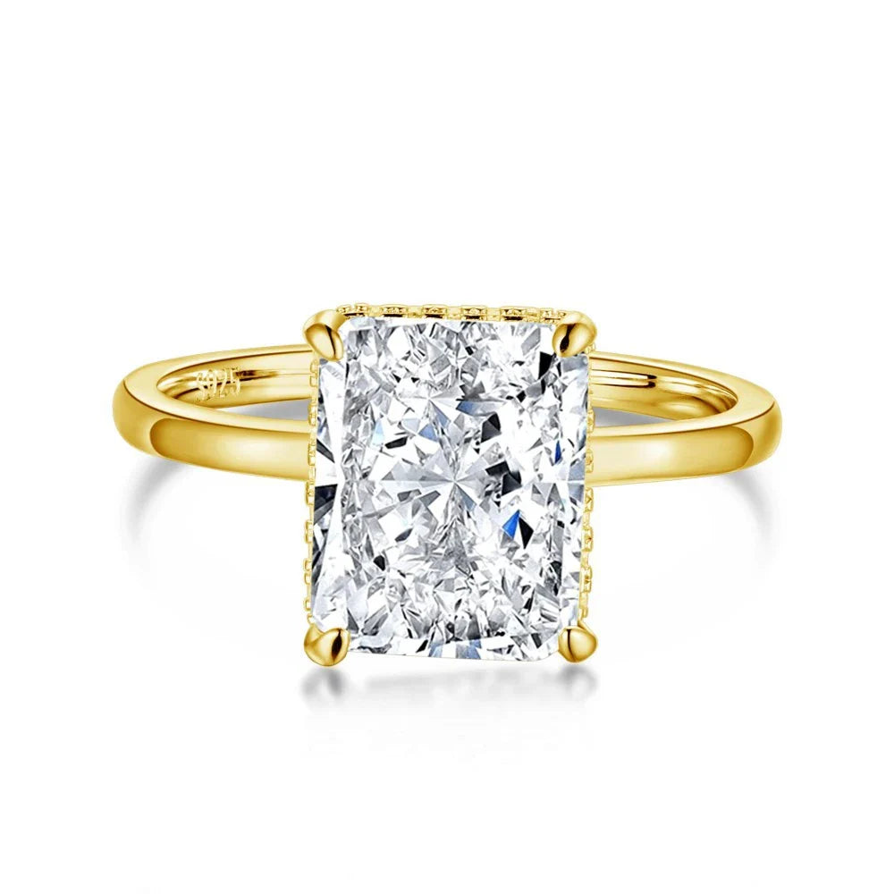 Elegant 4-Claw S925 Sterling Silver Zircon Ring with a quadrilateral setting and radiant zircon centre stone