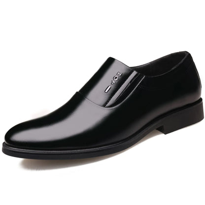 Premium leather elevator shoes with 6cm height boost and pointed toe design for professional men's business attire