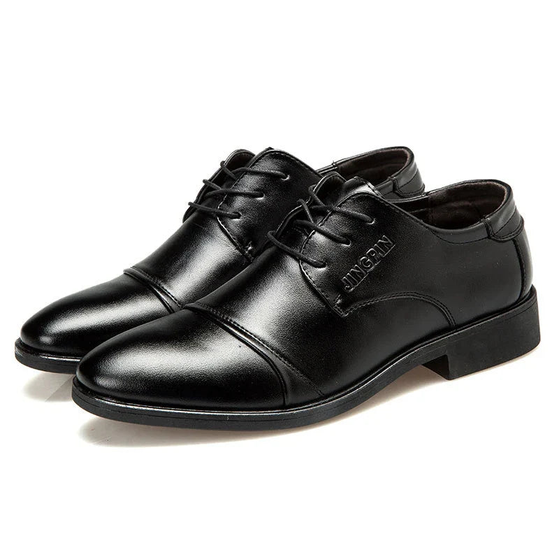 Men's stylish and comfortable business dress shoes with pointed toe, low profile, and detailed stitching