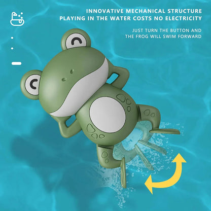 Delightful Clockwork Baby Bath Toy - Cute Frog Design, featuring a pink frog toy with a clockwork mechanism for swimming action