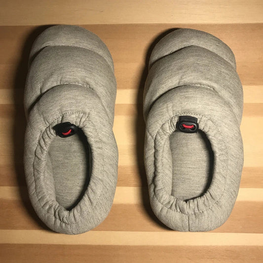Couples' Soft Warm Half-Heel Bread Shoes in Grey, featuring a unique low-profile design for comfort and style.