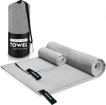 Premium quick-dry microfibre sports towel in various sizes, perfect for gym, yoga, swimming, camping, and beach activities