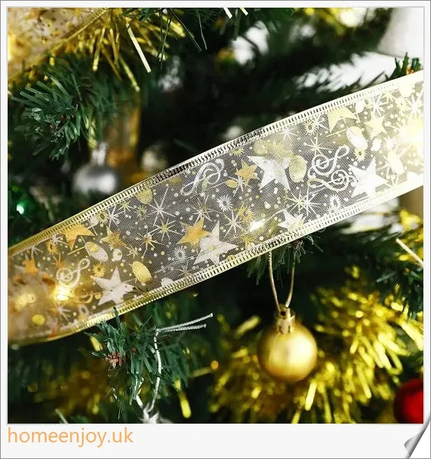 Festive Christmas ribbon fairy lights with 100 warm LED lights, available in gold and silver colours