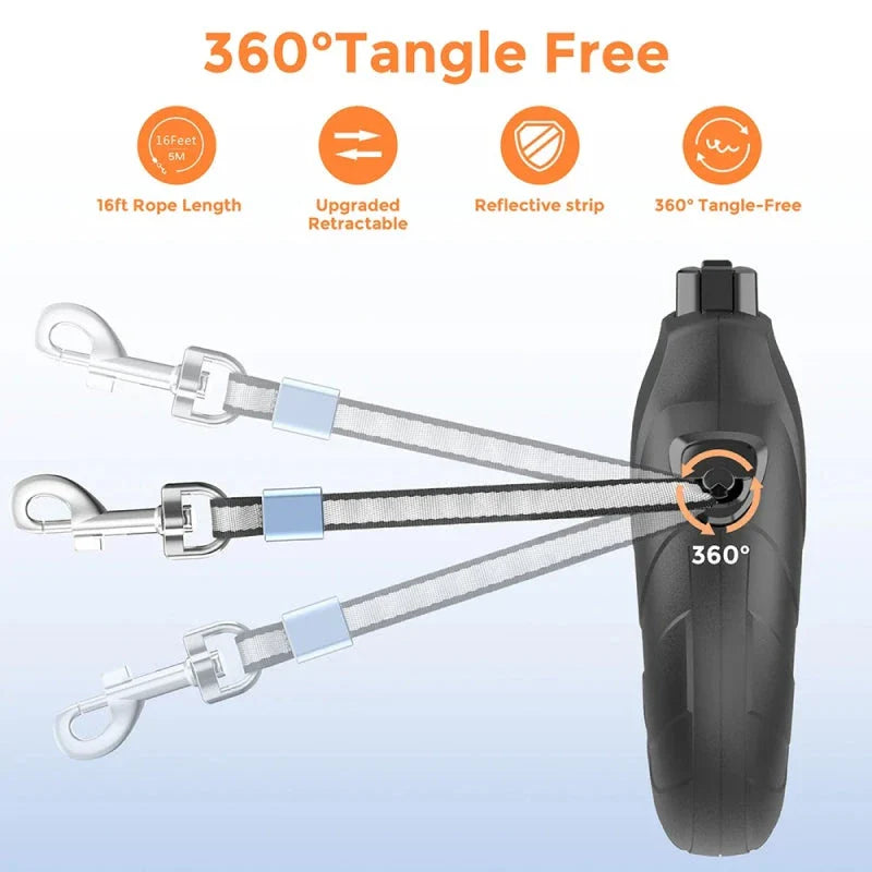 A black 5-metre retractable dog leash with a reflective strip for small dogs up to 15kg.