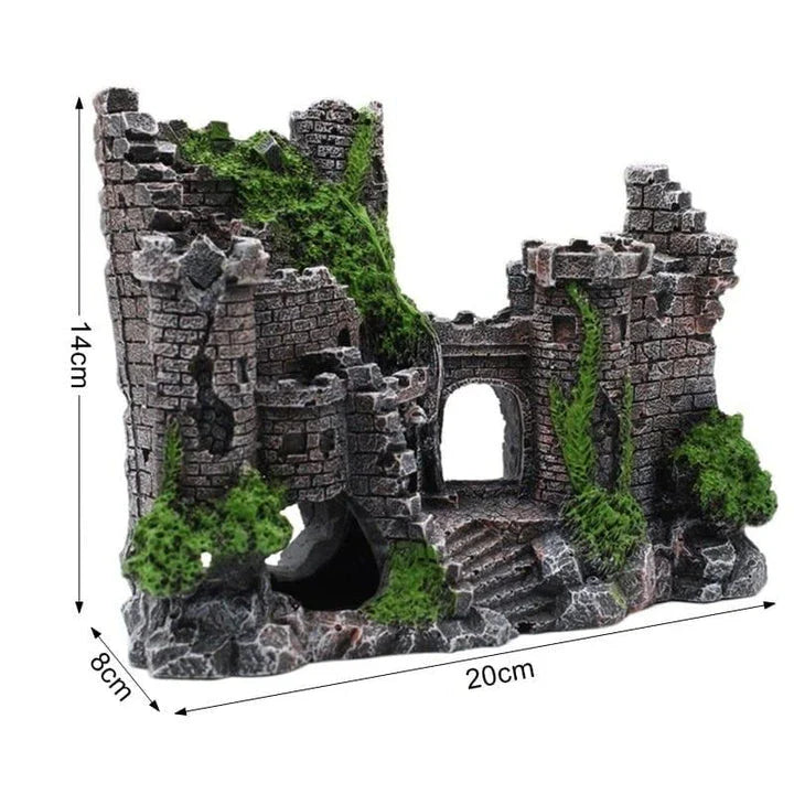 Ornate resin castle figurine for aquarium decor, featuring intricate architectural details and a regal design
