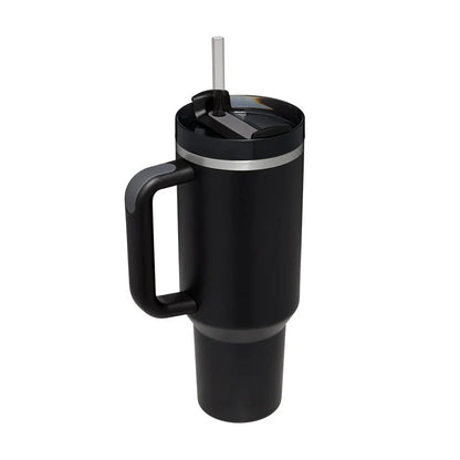 Premium insulated travel mug with straw, made of high-quality stainless steel to keep drinks hot or cold for up to 24 hours