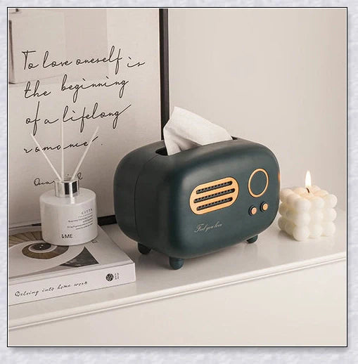 Retro-inspired tissue box cover in vibrant colours, adding vintage charm to any home decor