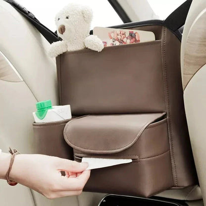 Cute Cartoon Leather Car Seat Organiser with Multi-Function Storage for Papers, Cups, and Phablet