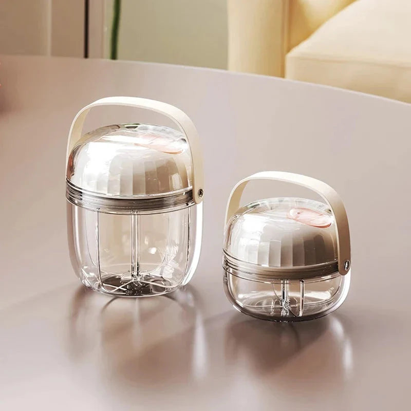 Compact and waterproof pill organiser with transparent body and spiral sliding cover for organised medication storage during travel