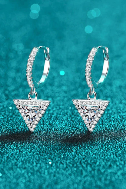 Moissanite Triangle Drop Earrings in 925 sterling silver with a total of 1 carat moissanite stones