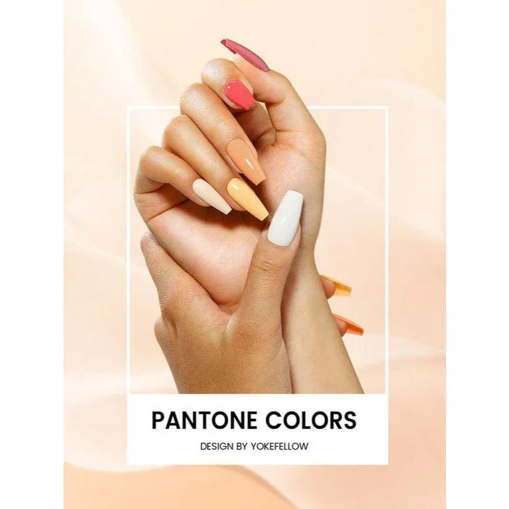 Autumn-inspired gel nail polish kit with vibrant orange, yellow, and glitter shades
