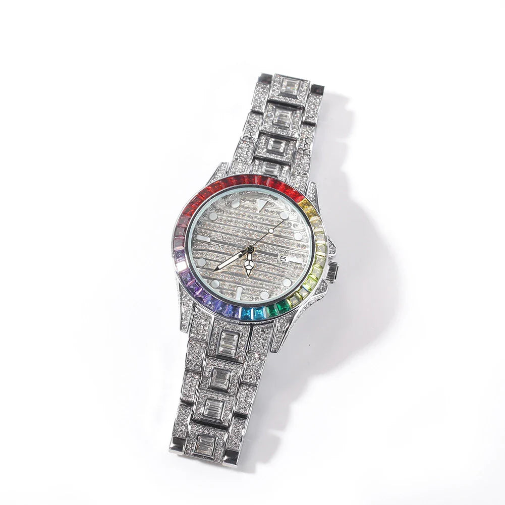 Elegant black diamond butterfly quartz watch with dual buttons and a sleek 43mm stainless steel case