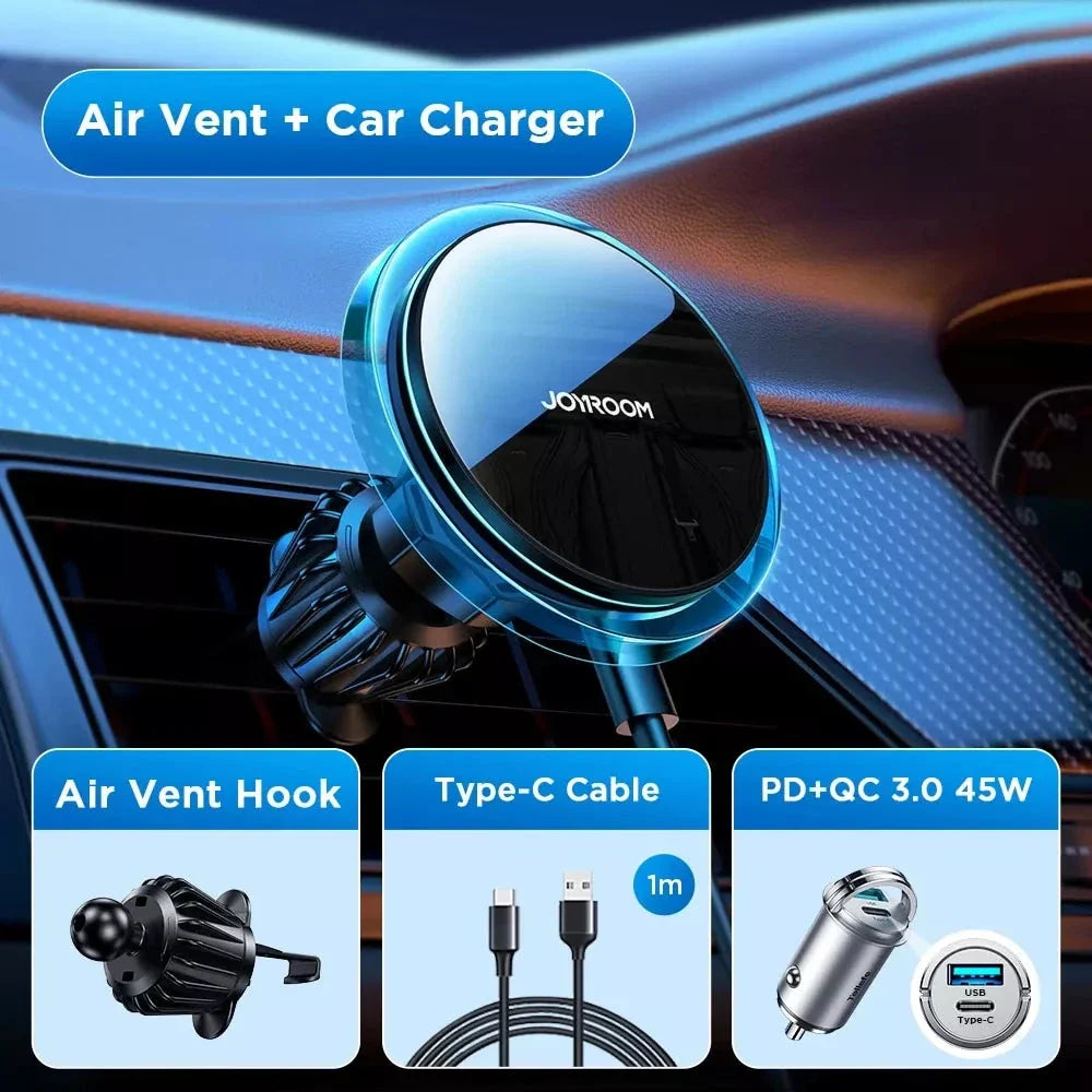 Magnetic Wireless Car Charger for iPhone 12/13/14/15 Series with Transparent Design and CD Pattern Mirror Surface